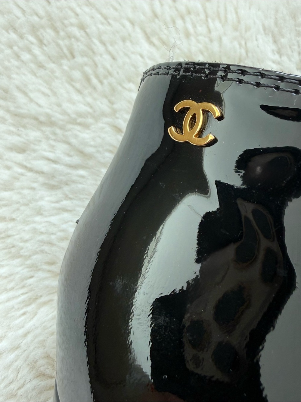 Chanel Lace Up Ankle Boots Black Patent Leather Block Heel CC 39 EU - Picture 3 of 10